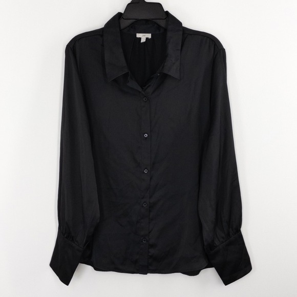 Joie Tops - Joie Satin Blouse Women's XXL Black Button Front Long Sleeve NWT MSRP $98